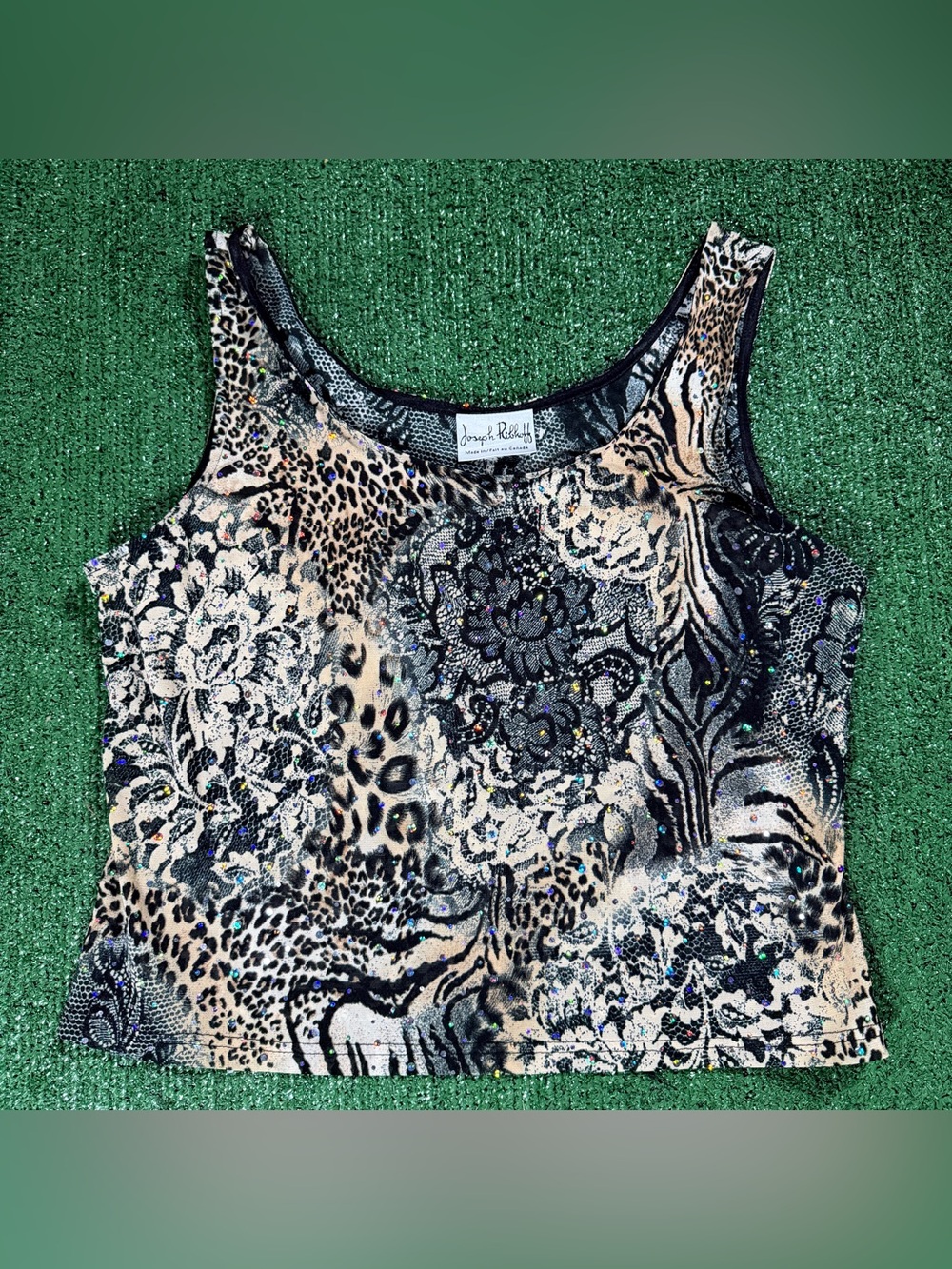 Y2K Womens Joseph Ribkoff Animal Print Rhinestone Sleeveless Top Large